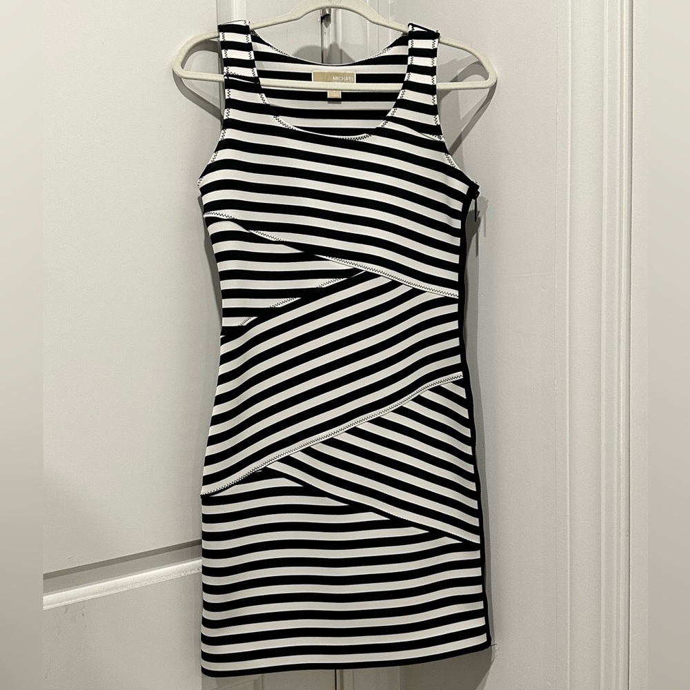 Michael Kors Black and White Asymmetrical Dress